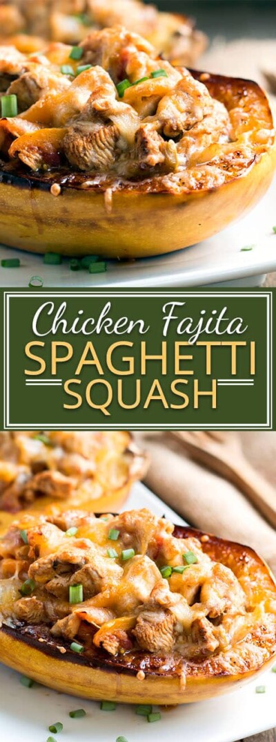 Spaghetti Squash Bowls with Fajita Chicken and Roasted Veggies