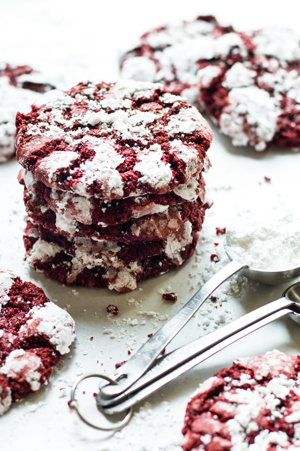 valentines day red velvet crinkle cookies