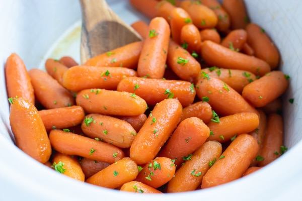 Slow Cooker Glazed Carrots (Honey & Brown Sugar) - Evolving Table