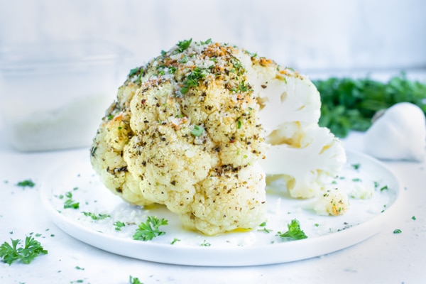 Whole Roasted Cauliflower Head Garlic Herb Evolving Table