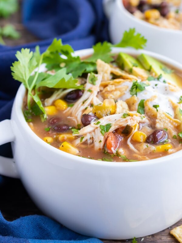 The best chicken tortilla soup recipe that is made with salsa in the Crock-Pot.