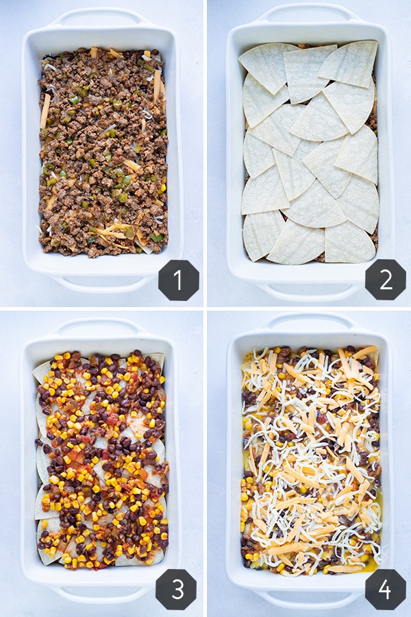 Step by step pictures for how to make this healthy Mexican breakfast casserole.