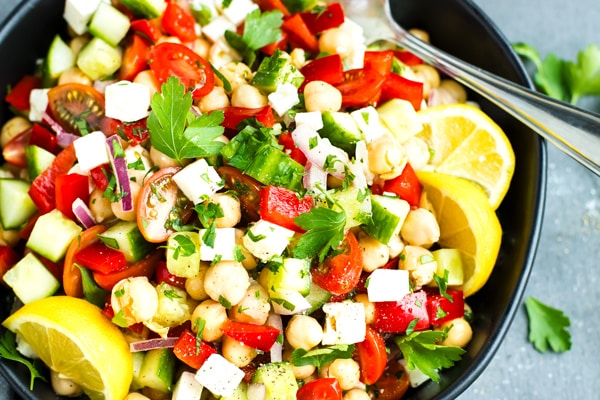 Mediterranean Chickpea Salad with Cucumber - Evolving Table