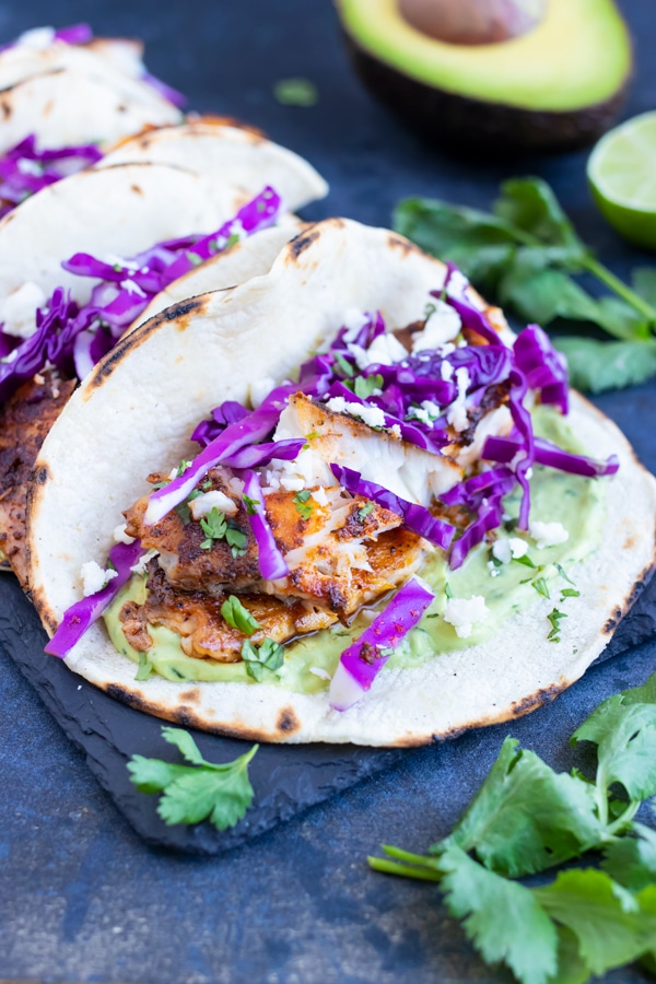 Blackened Fish Tacos with Avocado Sauce - Evolving Table