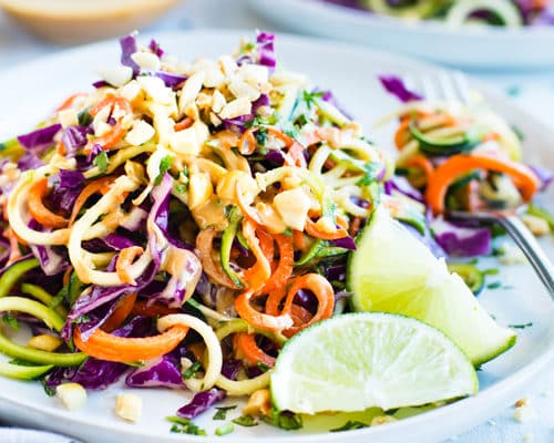 Spiralized Thai Zucchini Noodle Salad with Sriracha Dressing