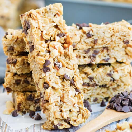 No Bake Peanut Butter Granola Bars with Chocolate Chips