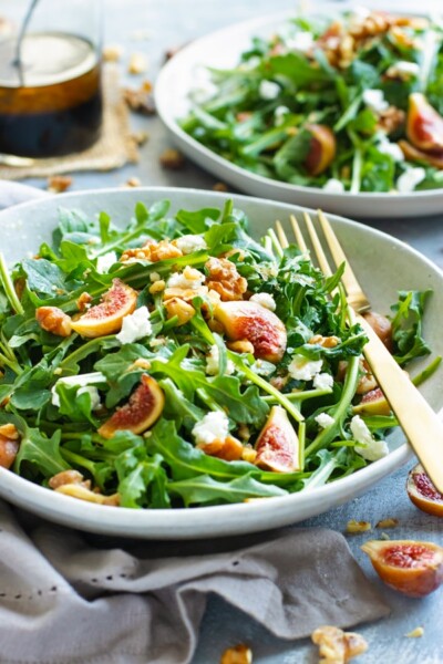 Arugula Fig Salad with Balsamic Vinaigrette Dressing + Goat Cheese