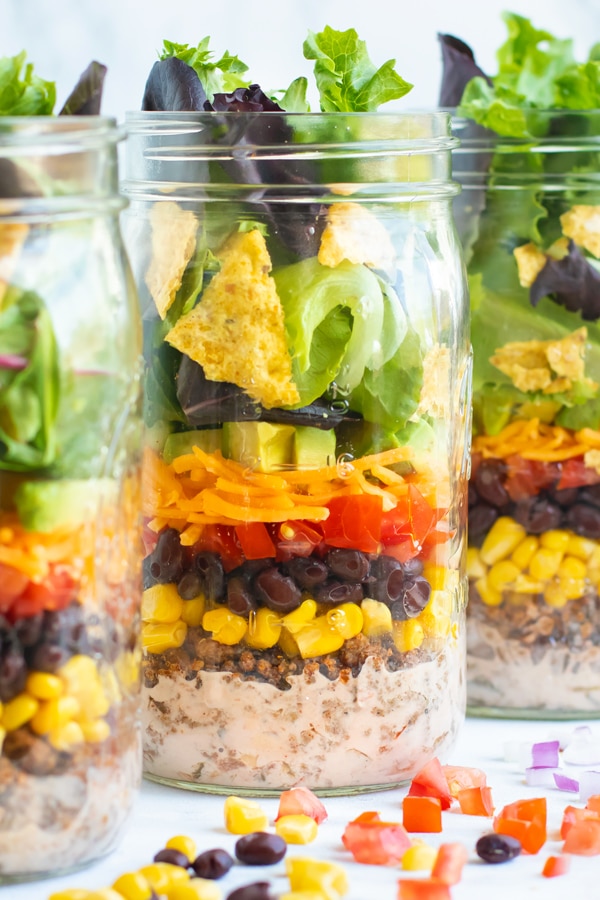 Healthy Taco Salad Recipe in a Mason Jar