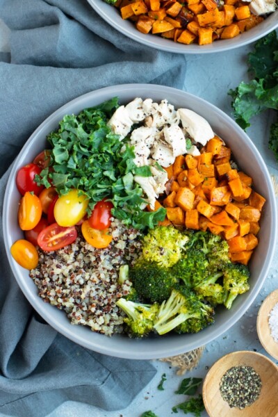 Sweet Potato Broccoli Quinoa Bowl Recipe with Chicken