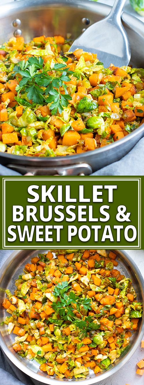 Skillet Brussel Sprouts and Sweet Potatoes | Vegan, Paleo