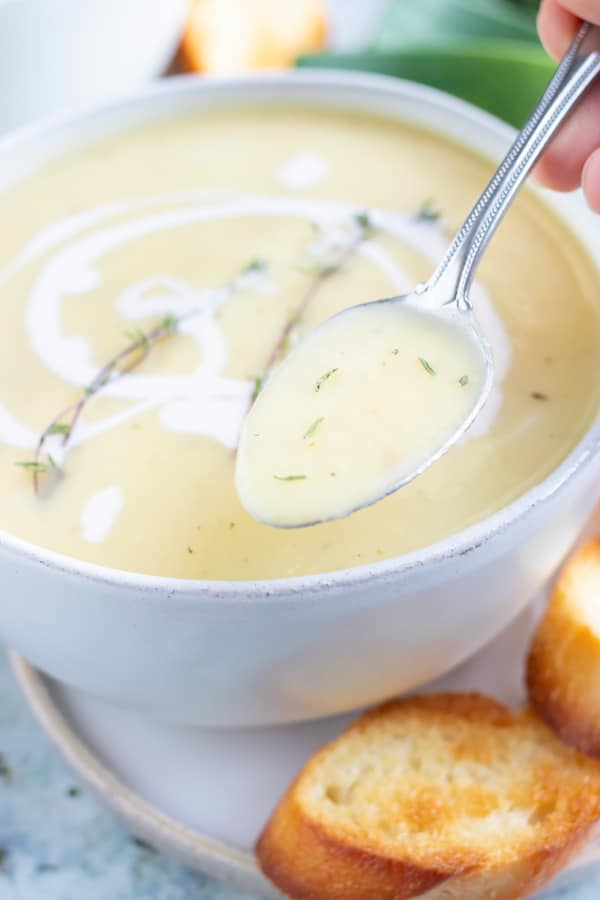 Creamy Potato Leek Soup | Vegan & Whole30 - Evolving Table