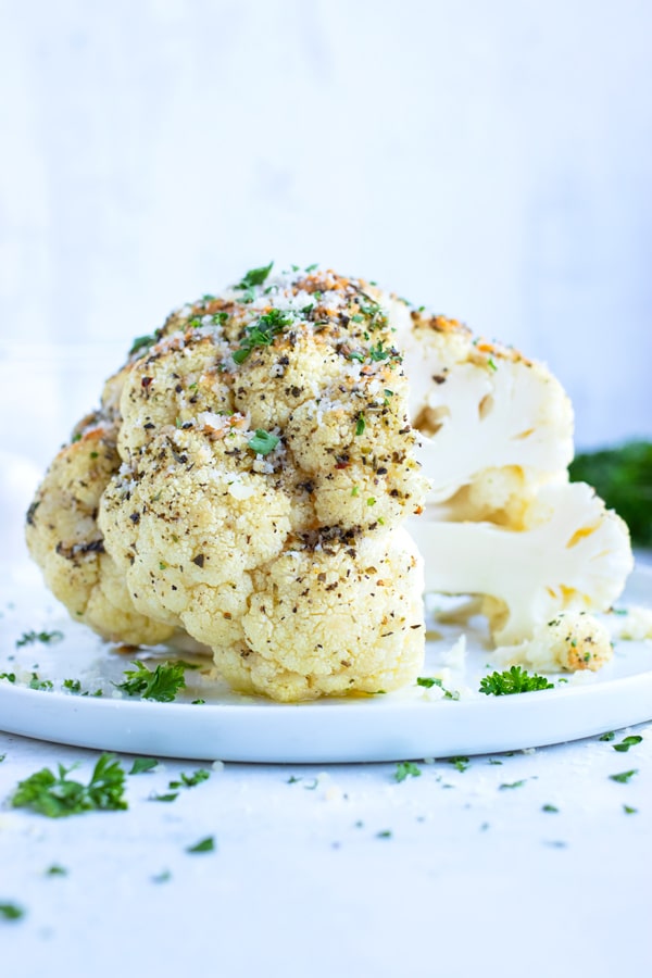 Whole Roasted Cauliflower Head Garlic Herb Evolving Table