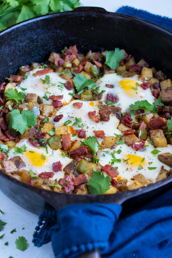 Breakfast Potato Hash with Eggs & Bacon - Evolving Table