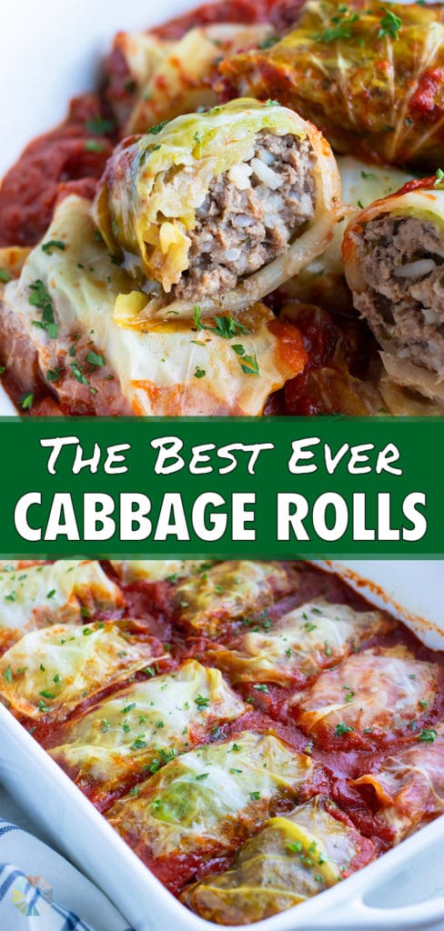 The best cabbage rolls are served from a pan on the counter.