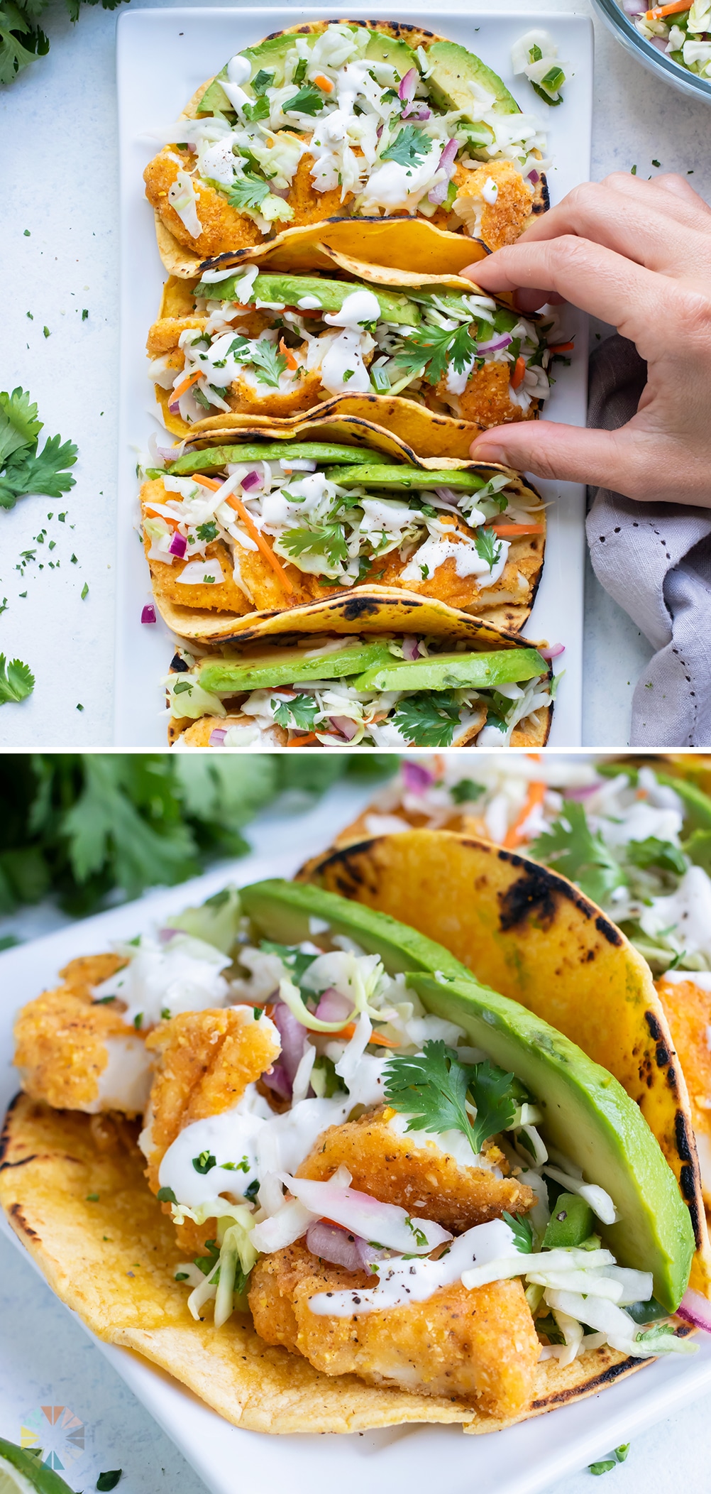 Air Fryer Fish Tacos with Cilantro Slaw - Evolving Table