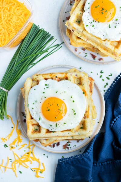 Savory Waffles Recipe (Bacon, Cheddar & Chives) - Evolving Table