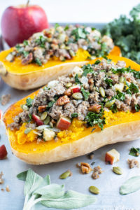 Sausage & Sage Stuffed Butternut Squash - Evolving Table