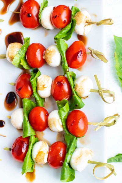 Easy Caprese Skewers with Balsamic Glaze - Evolving Table