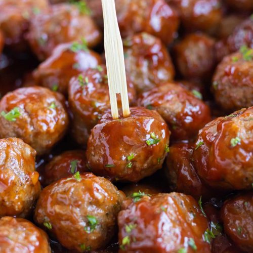 Crockpot Grape Jelly Meatballs Recipe - Evolving Table