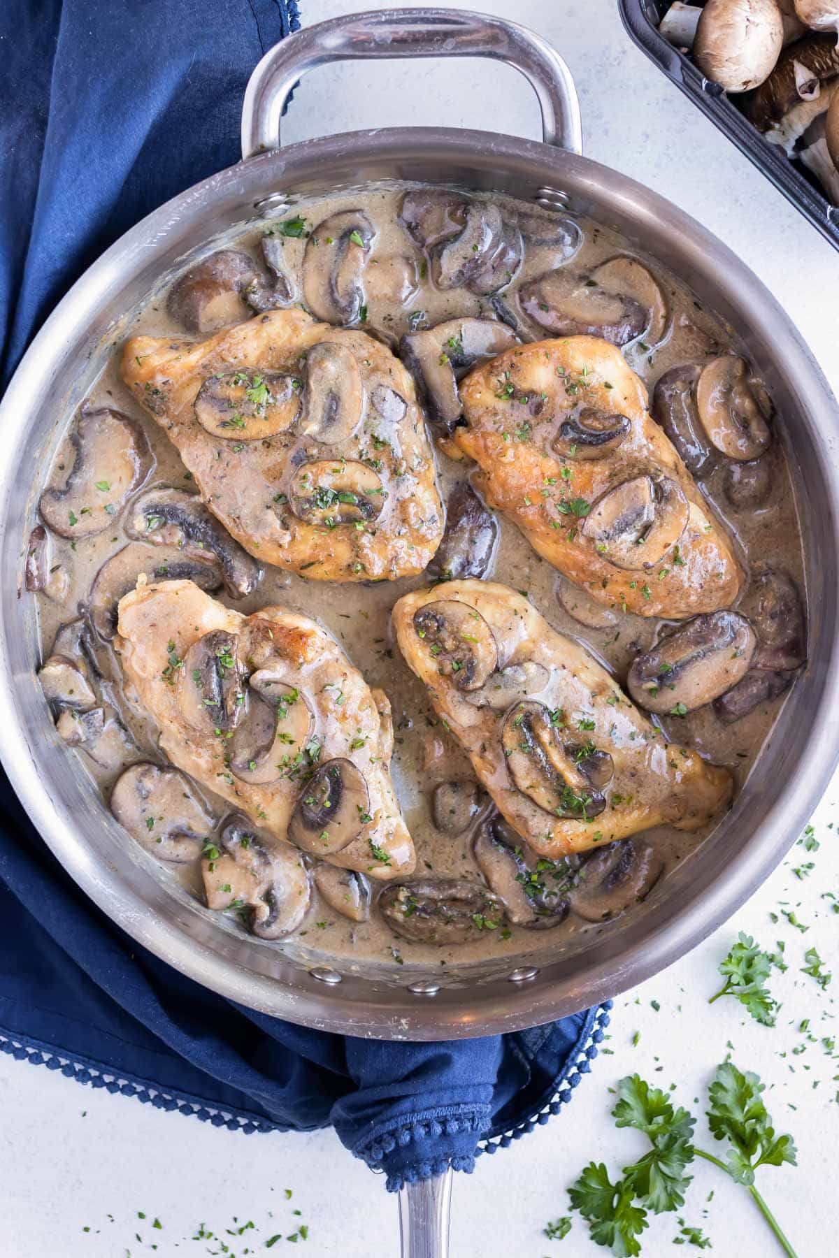 Olive Garden chicken Marsala is made in a pan in under 30 minutes.