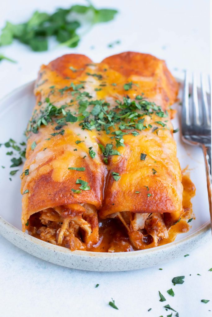 Easy Shredded Chicken Enchiladas - Evolving Table