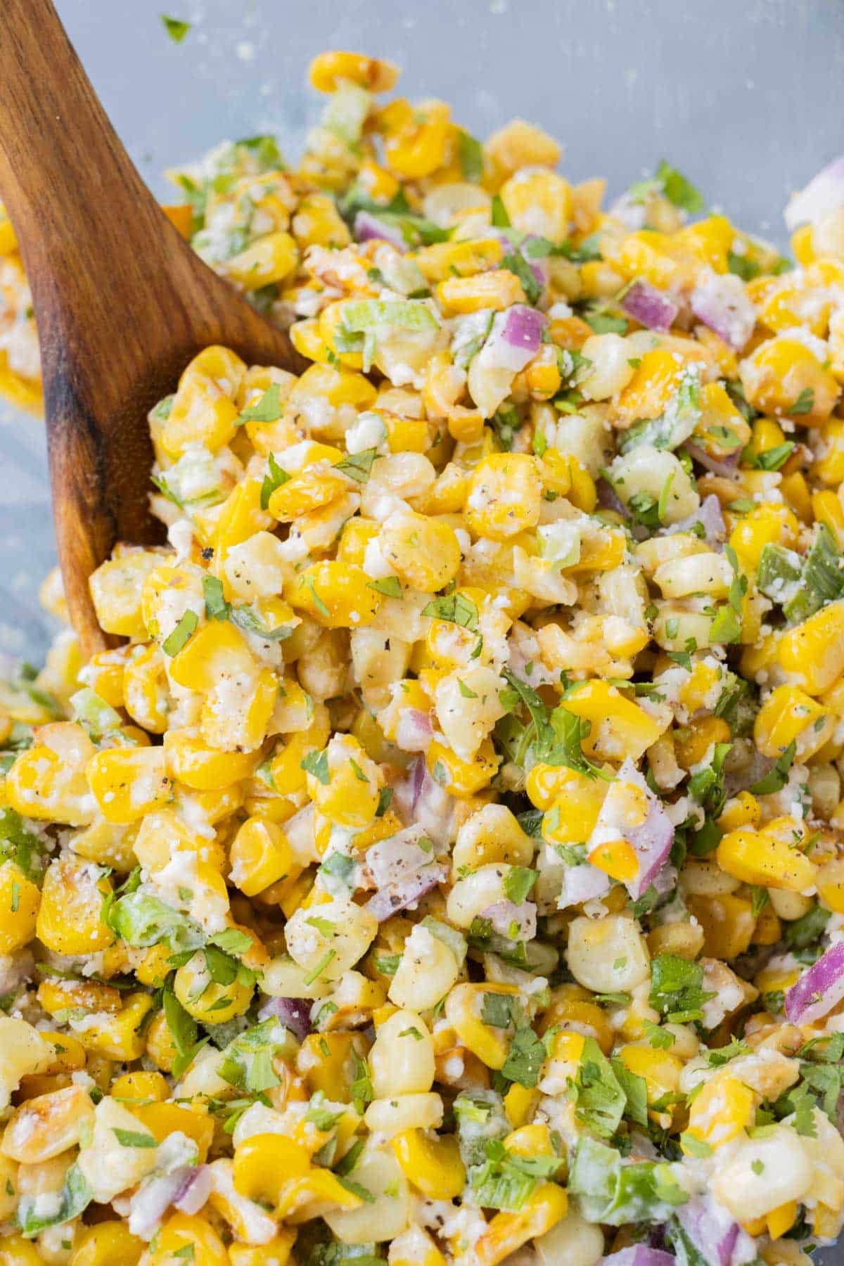 An easy corn salad recipe with Mexican cuisine ingredients and fresh lime juice.