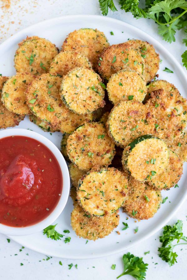 Air Fryer Zucchini Chips with Parmesan - Evolving Table