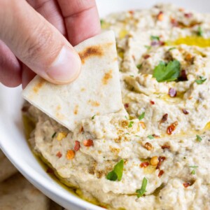 Homemade eggplant dip is healthy and delicious.