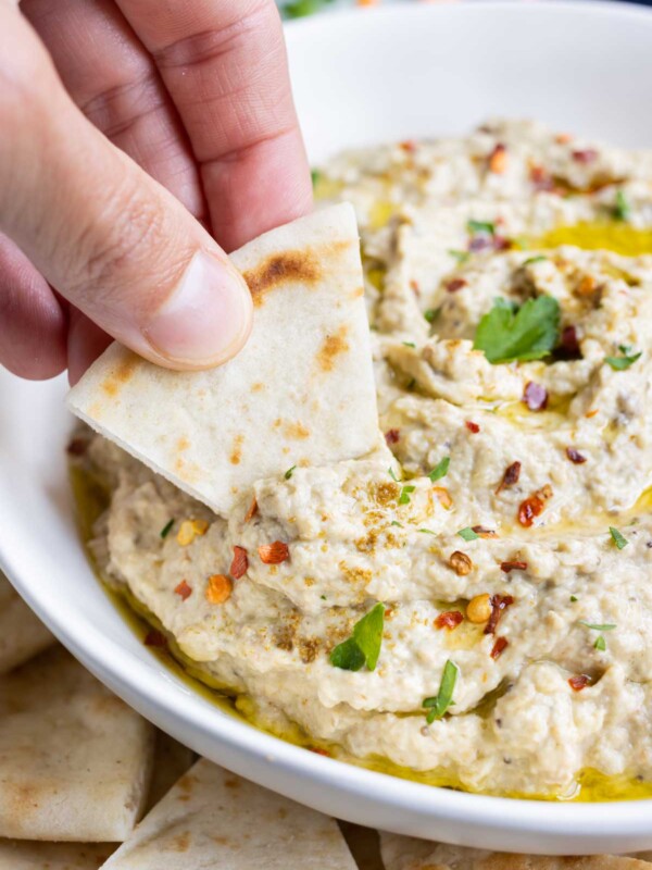 Homemade eggplant dip is healthy and delicious.