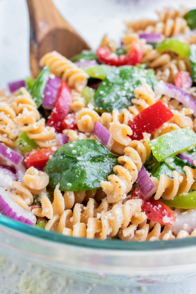 Italian Dressing Pasta Salad with Parmesan | Vegetarian, Gluten-Free