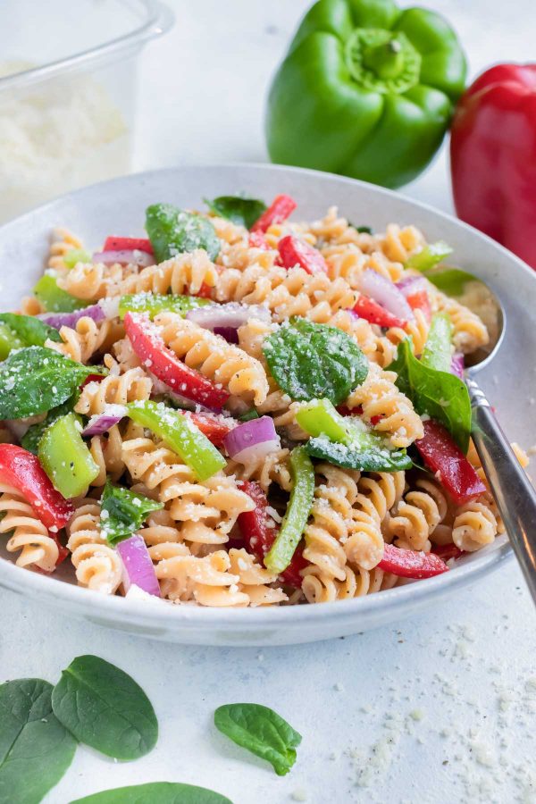 Italian Dressing Pasta Salad with Parmesan | Vegetarian, Gluten-Free