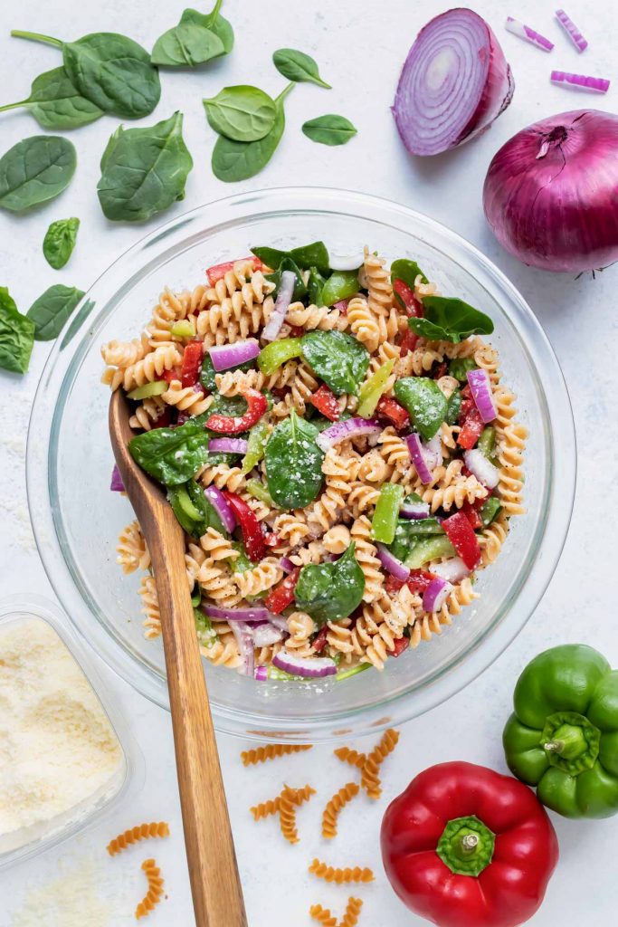 Italian Dressing Pasta Salad - Evolving Table