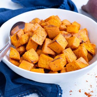 Air Fryer Roasted Sweet Potatoes - Evolving Table