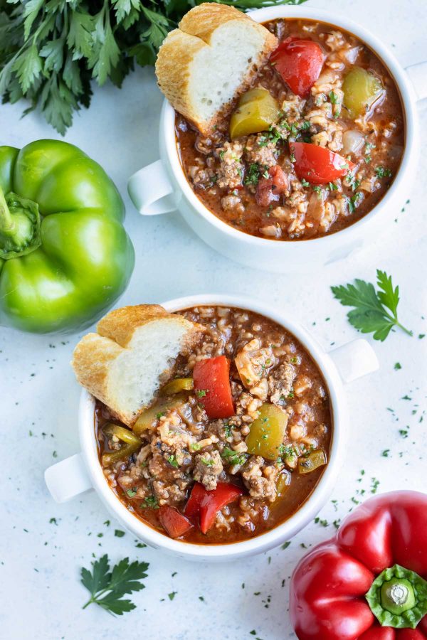 Best Stuffed Bell Pepper Soup Recipe - Evolving Table