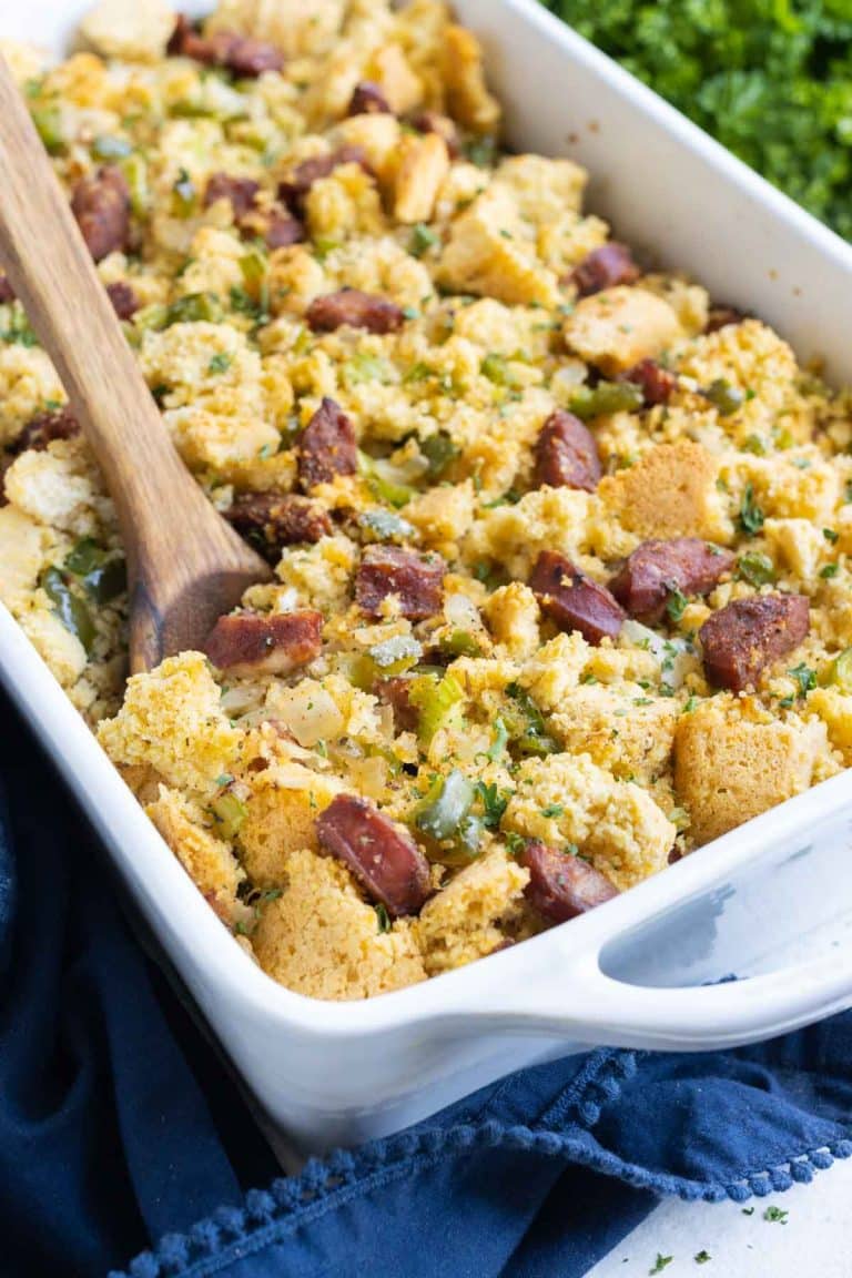 Cajun Cornbread Dressing with Sausage - Evolving Table