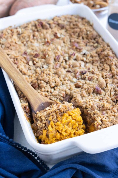 Sweet Potato Casserole with Pecans - Evolving Table
