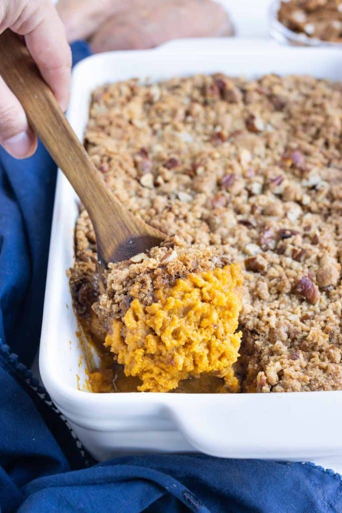 Sweet Potato Casserole with Pecan Topping - Evolving Table