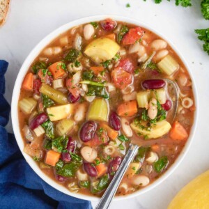 A big bowl of copycat Olive Garden Minestrone Soup.