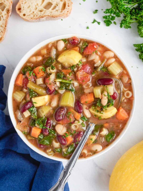 A big bowl of copycat Olive Garden Minestrone Soup.