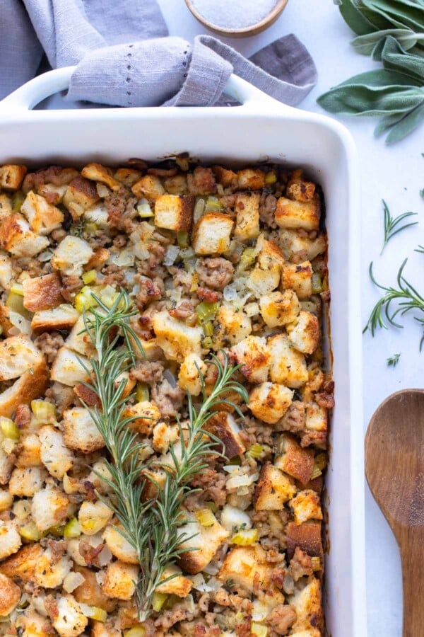 Best Sausage & Herb Stuffing Recipe - Evolving Table