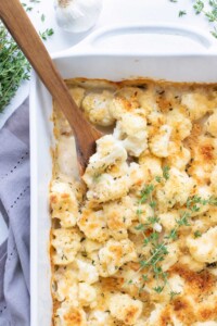 Cauliflower gratin is baked in the oven for a low-carb side dish.