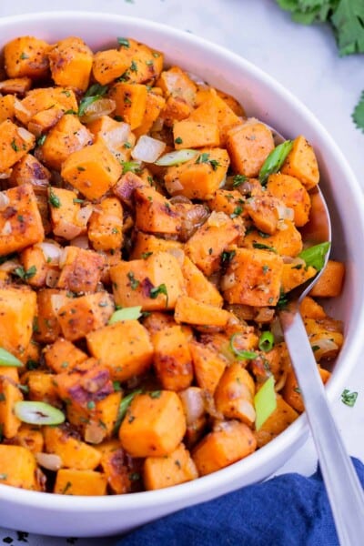 Easy Skillet Sweet Potatoes Recipe - Evolving Table