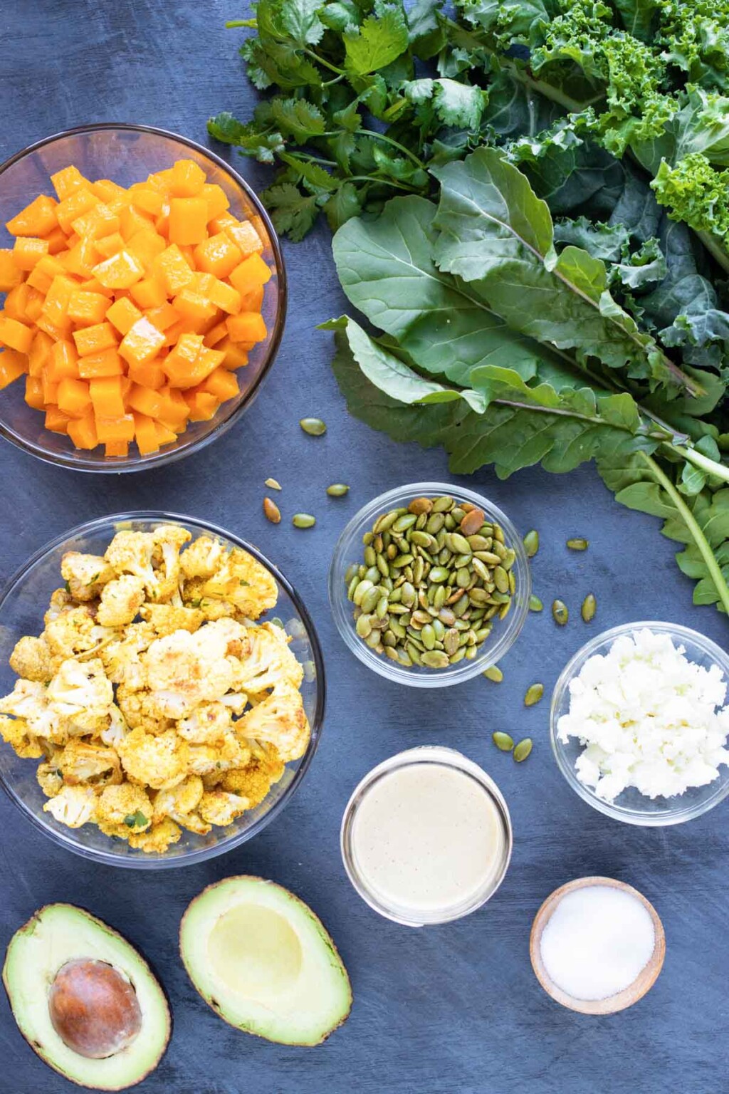 Roasted Cauliflower Kale Salad with Tahini Dressing - Evolving Table