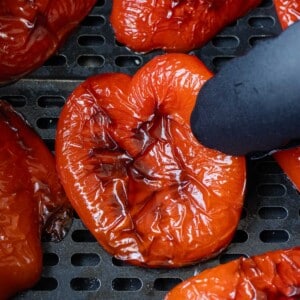 Bell peppers are roasted in an air fryer.