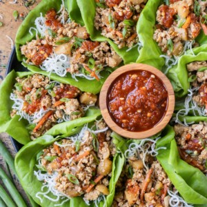 Copycat PF Change's Chicken Lettuce Wraps are plated for a healthy lunch.