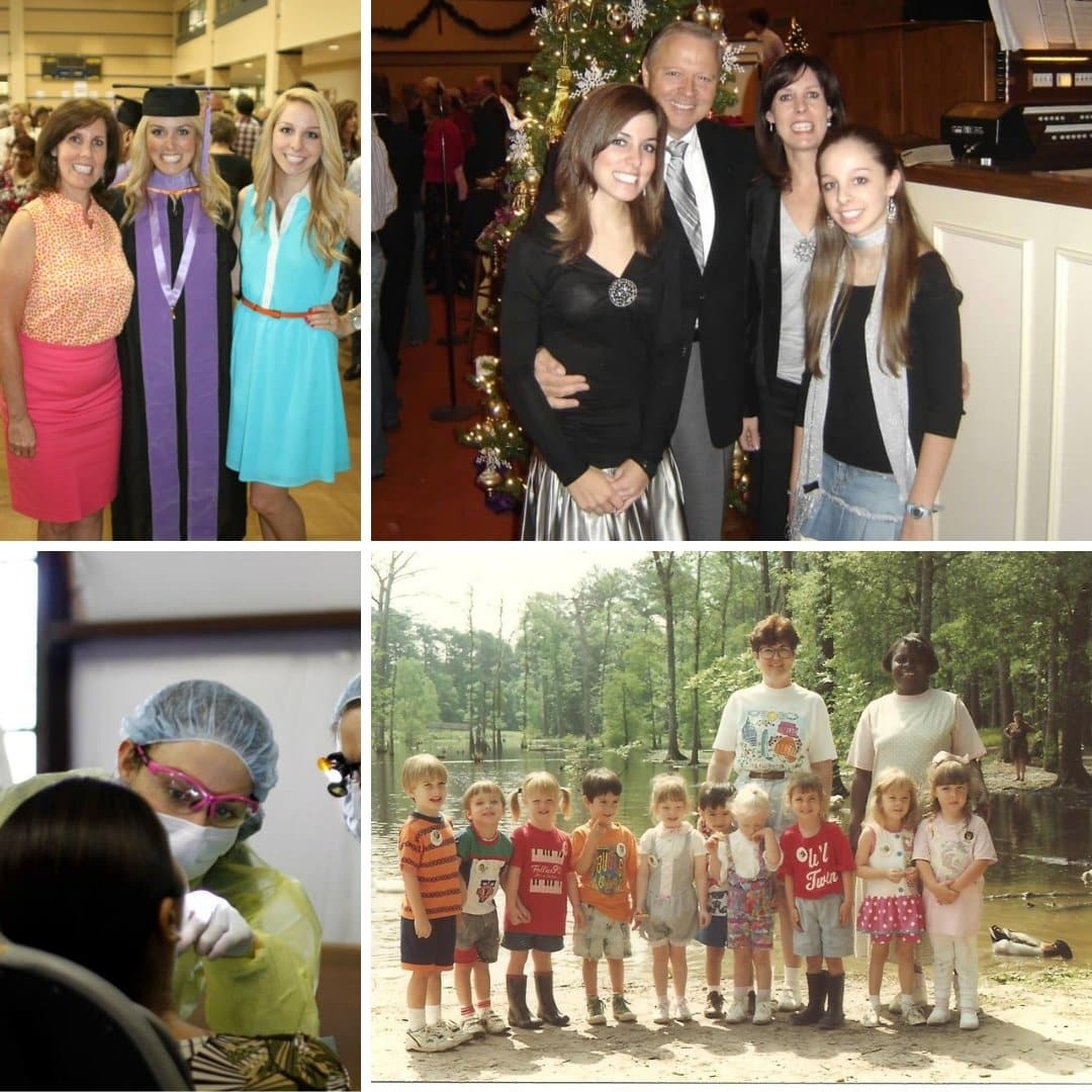 A collage of London Brazil growing up in Orange, Texas with her family at church and graduating as a dentist.