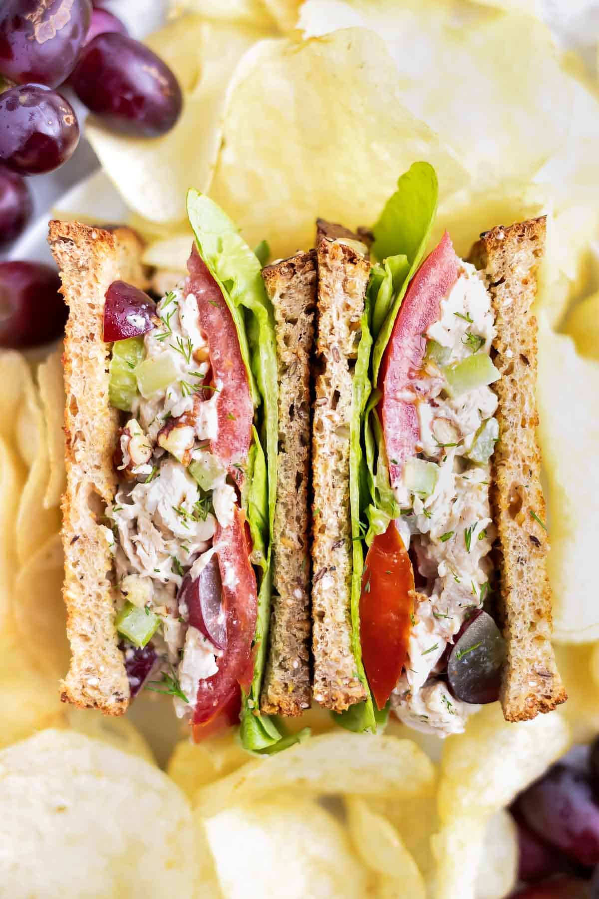 Turkey salad is made from Thanksgiving leftovers and served on bread.