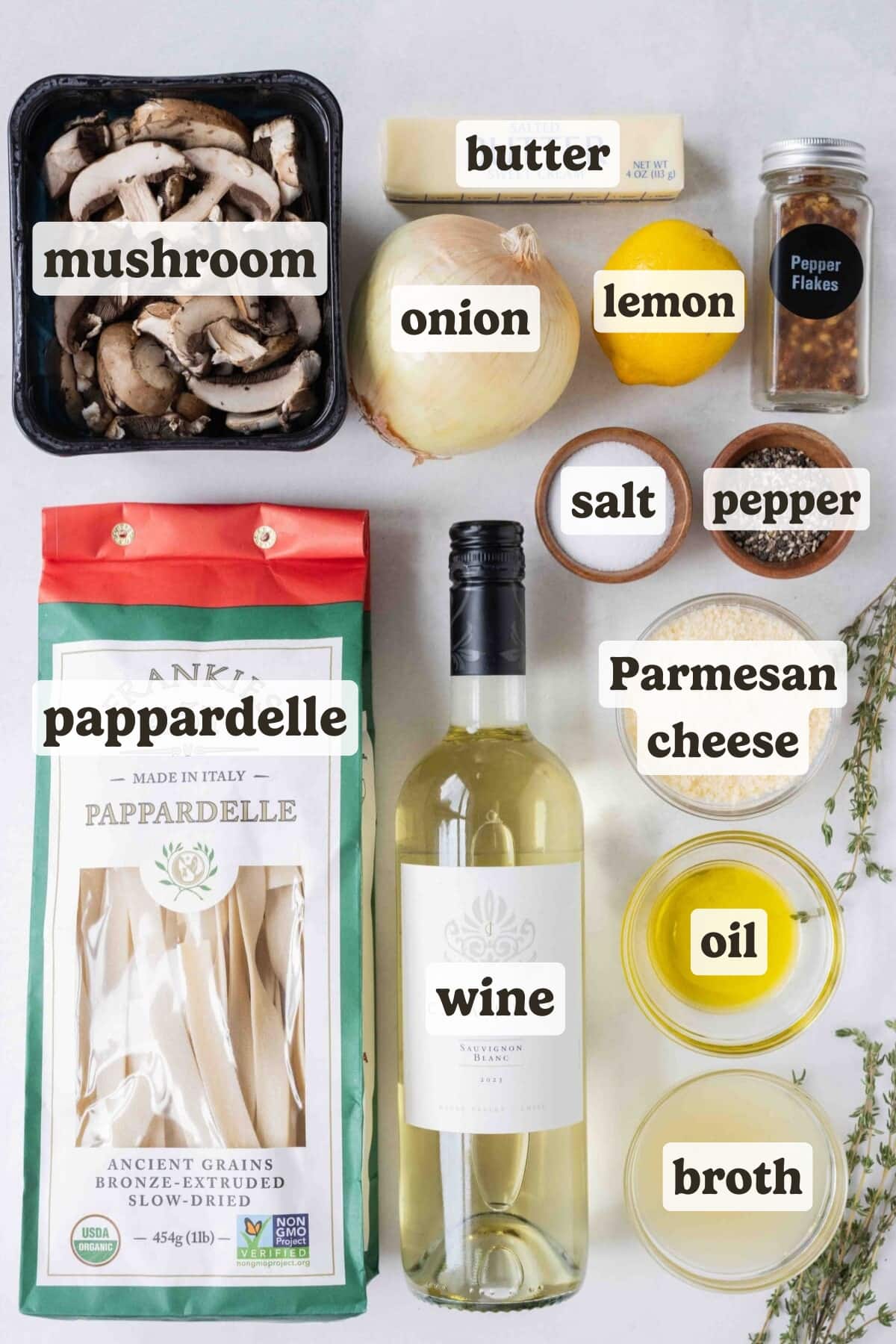 Mushroom, pasta, lemon, onion, wine, cheese, and butter are the main ingredients for Lemon Mushroom Pappardelle.