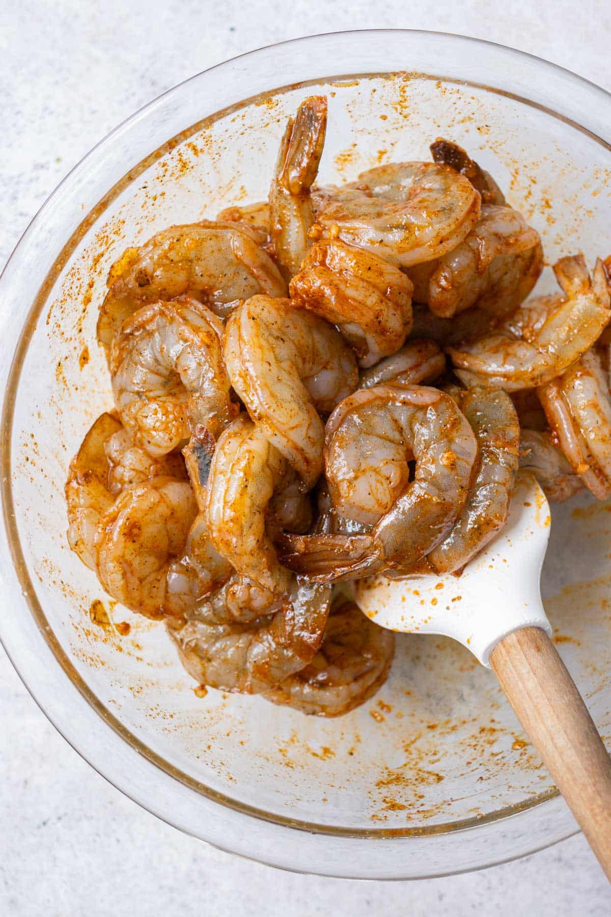 Shrimp is marinated with a chili garlic lime sauce.